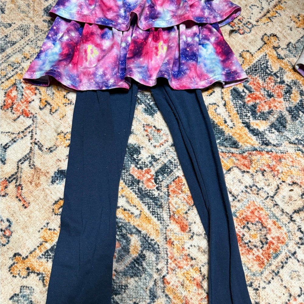 Galaxy Print Ruffle Skirt Leggings for Kids